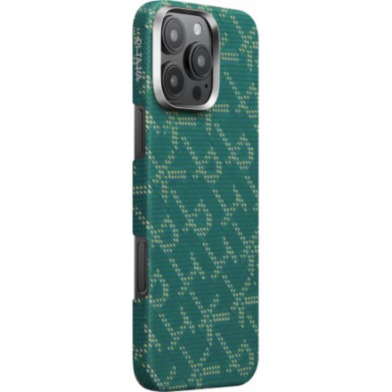 Чехол для iPhone 16 Pro Pitaka Monogram PTK Tactile Woven (зелено-золотой)